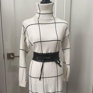 Sweater Dress With Leather Belt